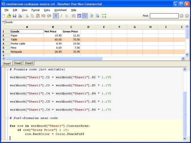 Resolver One's code pane